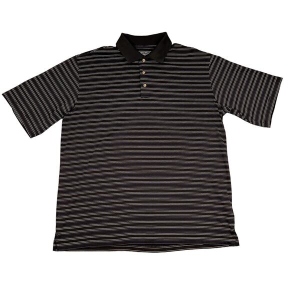 Pebble Beach Golf Mens Performance Black Striped Short Sleeve Polo Shirt Size L - Picture 1 of 7